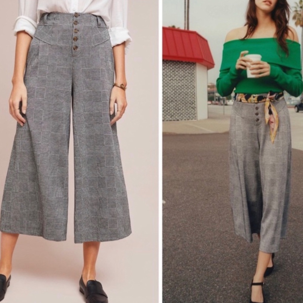 NWT Anthropologie Maeve Houndstooth Wide Leg Cropped Knit Pants - Size Medium